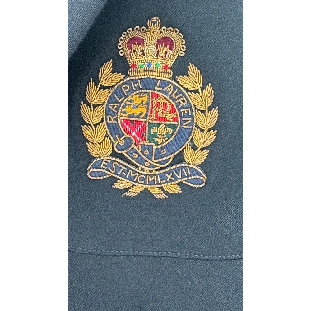 Ralph‎ Lauren Blazer Crest Cricket Dark Nay Blue Gold Buttons Women 6 Wool New